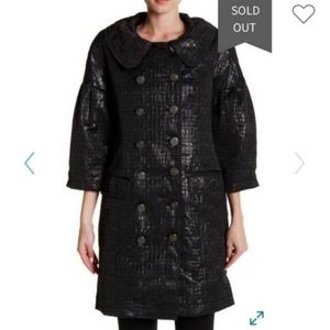 Vertigo Paris Black Double Breasted Trenchcoat Jacket Long Peacoat 3/4 Sleeves